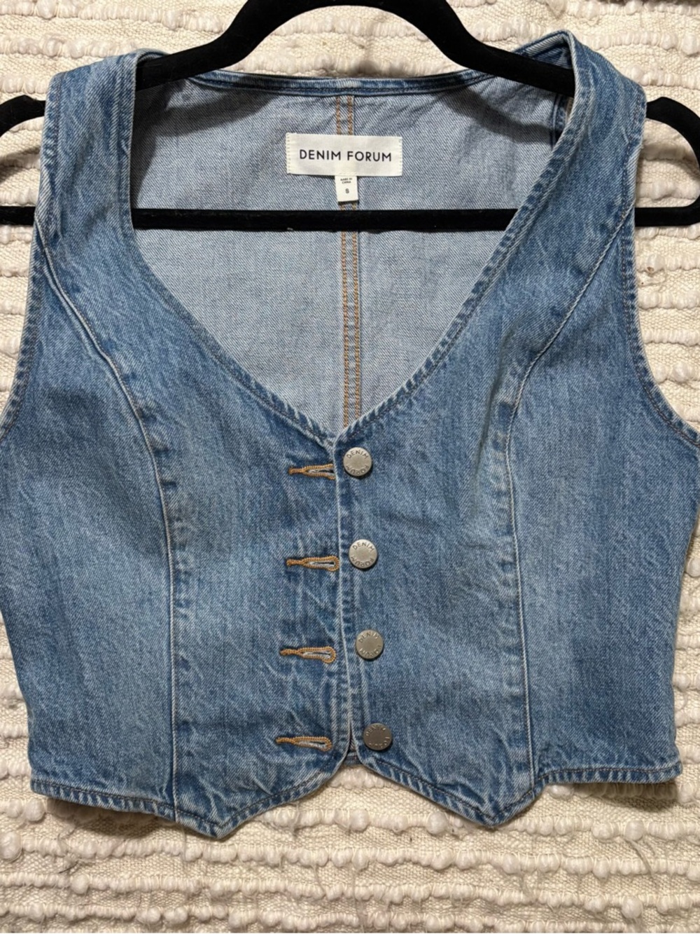 Aritzia Denim Forum Light Blue Button-Front Crop Vest
